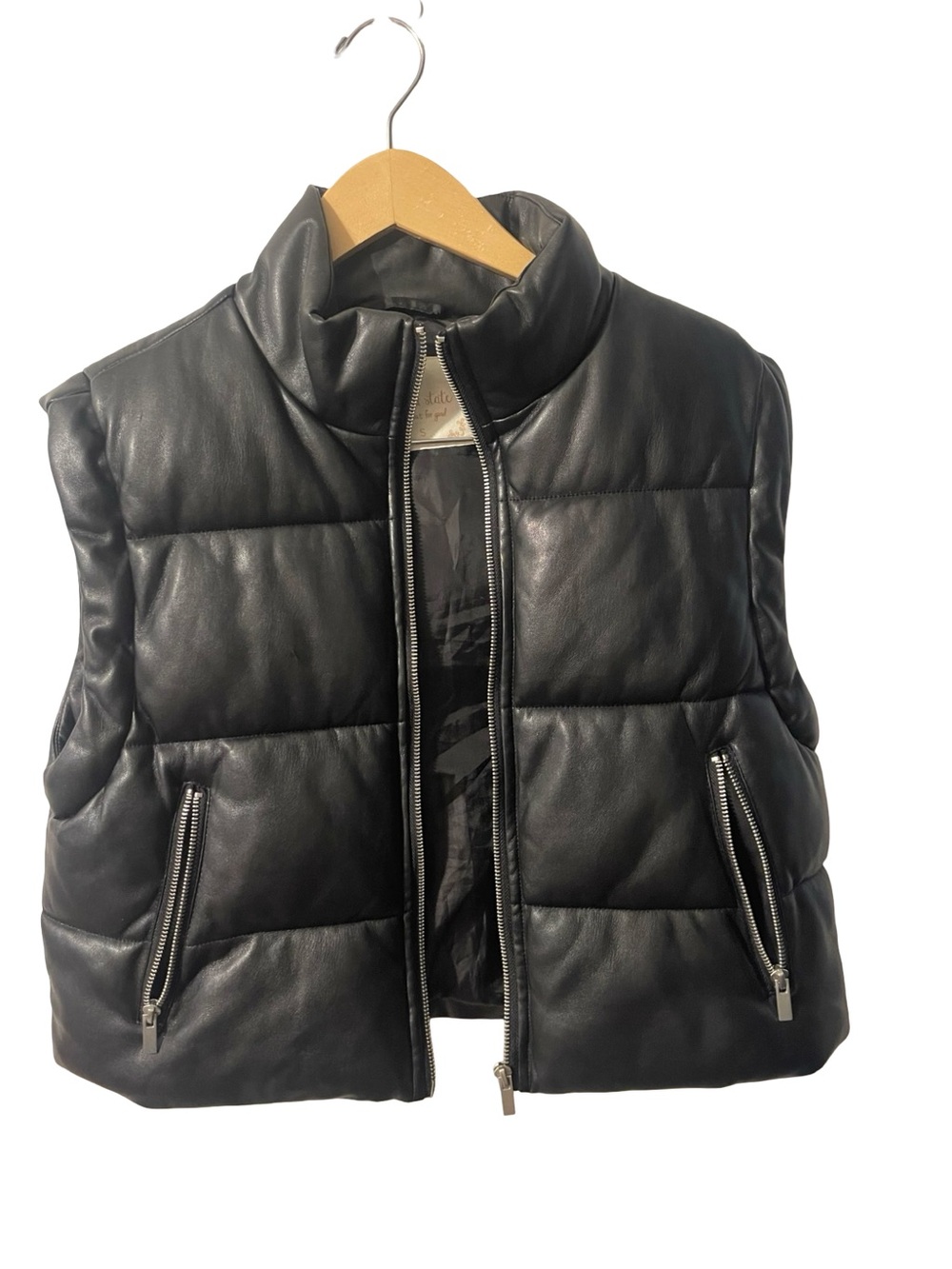 Alter’d State Black Faux Leather Puffer Vest Small